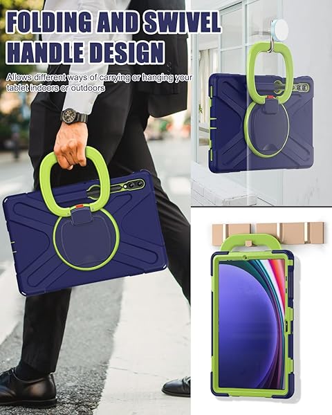 BRAECN BRAECN Silicone Cover Case for Samsung Galaxy Tab S7 S7+ FE 12.4 Inch Navy Green Rugged Design with S Pen Holder Grip Kickstand Shoulder Strap - View 4 of 7