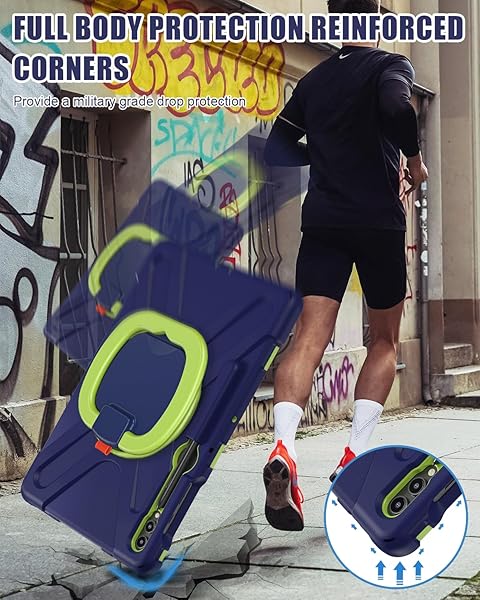 BRAECN BRAECN Silicone Cover Case for Samsung Galaxy Tab S7 S7+ FE 12.4 Inch Navy Green Rugged Design with S Pen Holder Grip Kickstand Shoulder Strap - View 6 of 7