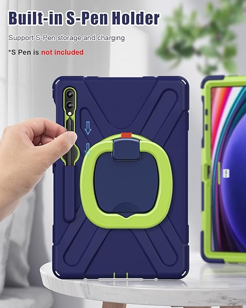 BRAECN BRAECN Silicone Cover Case for Samsung Galaxy Tab S7 S7+ FE 12.4 Inch Navy Green Rugged Design with S Pen Holder Grip Kickstand Shoulder Strap - View 7 of 7