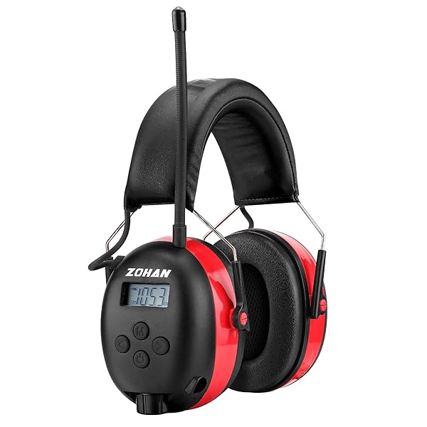 ZOHAN ZOHAN 033 Bluetooth 5.0 AM FM Radio Headphones with 25dB NRR Hearing Protection for Lawn Mowing Red