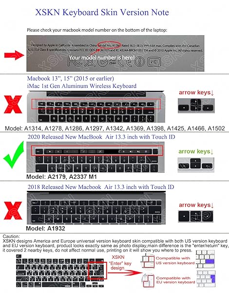 XSKN XSKN Silicone Keyboard Cover for 2020 MacBook Air 13.3 inch with Touch ID A2179 A2337 M1 Chip Shortcuts Function and Language Series - View 8 of 9