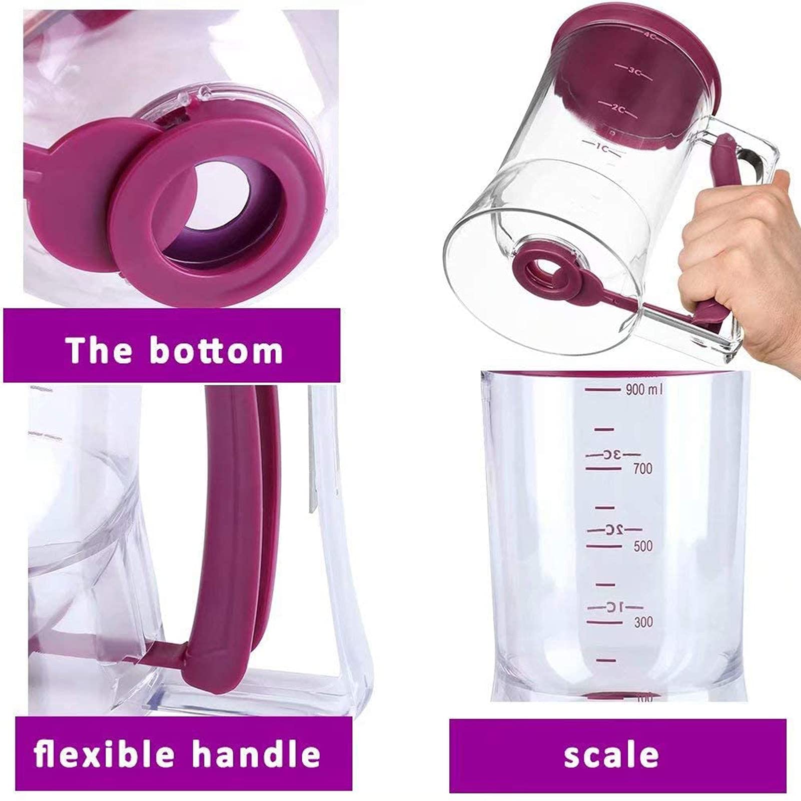 Pancake Cupcake Batter Dispenser Tool 900mL Manual Mixer Bottle with Measuring Label Squeeze Handle and Silicone Brush for Baking - View 4 of 6