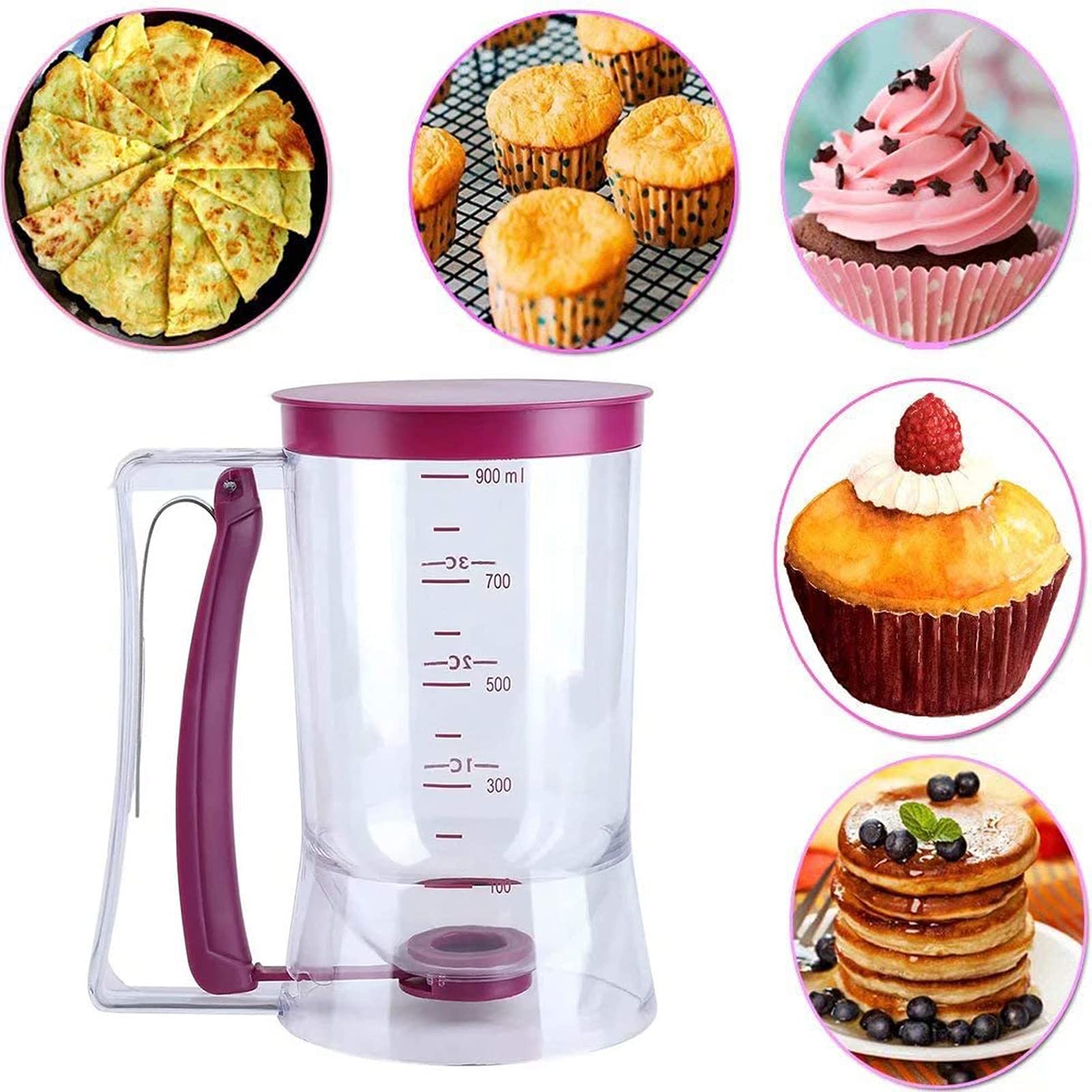 Pancake Cupcake Batter Dispenser Tool 900mL Manual Mixer Bottle with Measuring Label Squeeze Handle and Silicone Brush for Baking - View 6 of 6