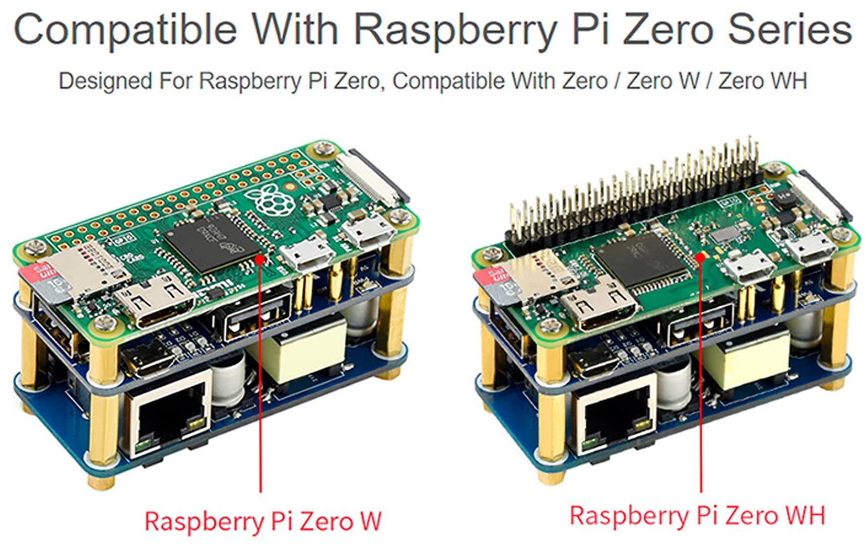Power Over Ethernet PoE Ethernet USB HUB HAT for Raspberry Pi Zero Zero W Zero WH with 3 USB 2.0 Ports and RJ45 Ethernet Port - View 3 of 7