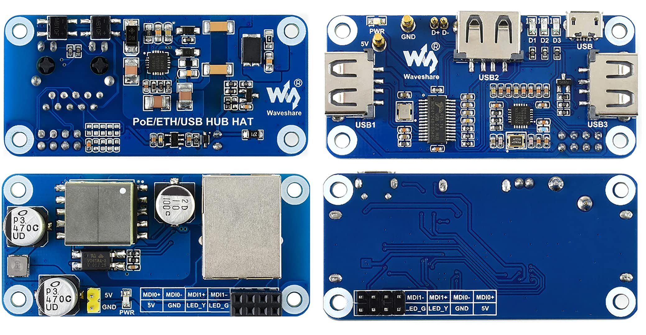 Power Over Ethernet PoE Ethernet USB HUB HAT for Raspberry Pi Zero Zero W Zero WH with 3 USB 2.0 Ports and RJ45 Ethernet Port - View 6 of 7