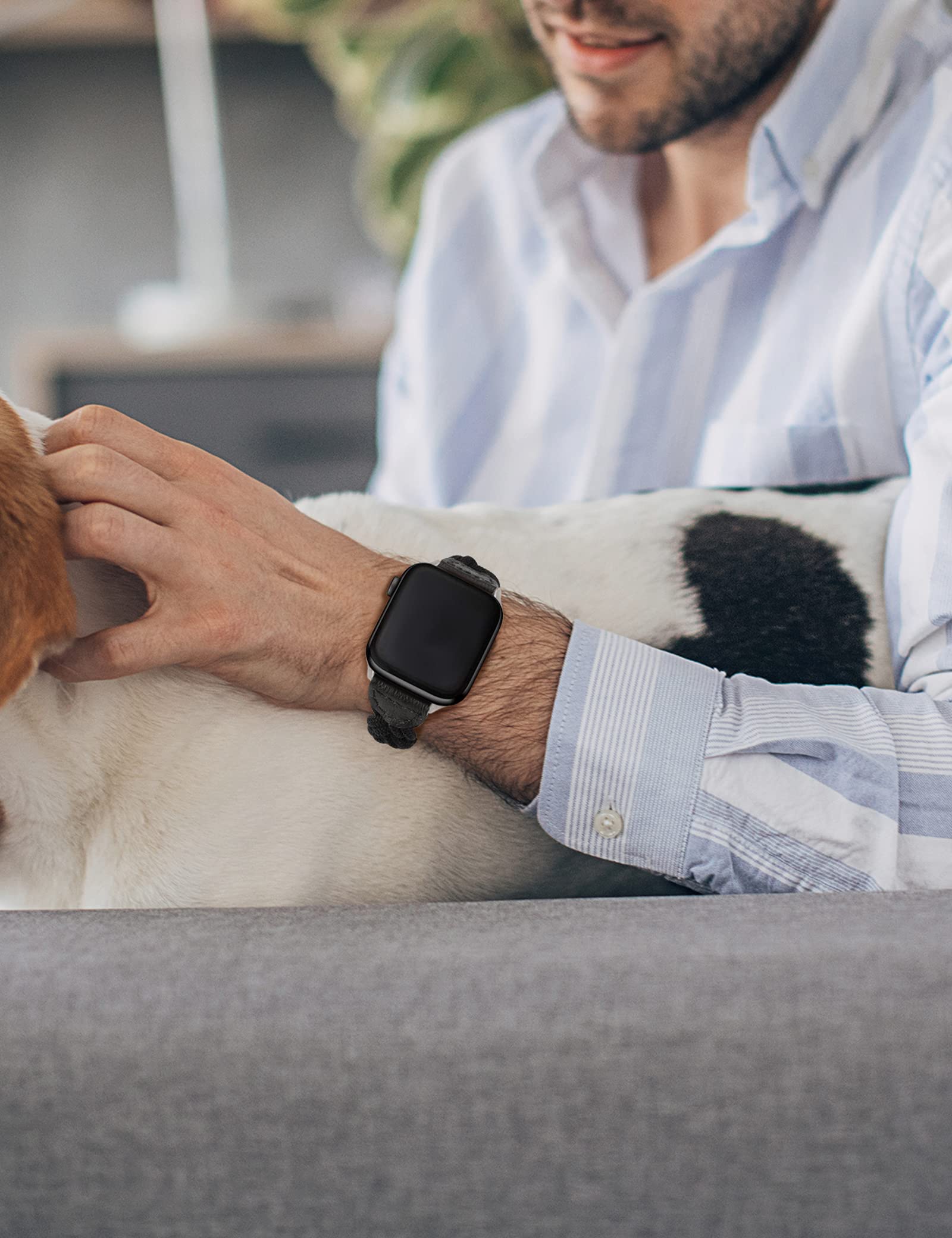 Wearlizer Slim Elastic Braided Apple Watch Band 38mm 40mm 41mm Black Stretchy Woven Replacement Strap for iWatch Series 8 SE 7 6 5 4 3 2 1 - View 6 of 6