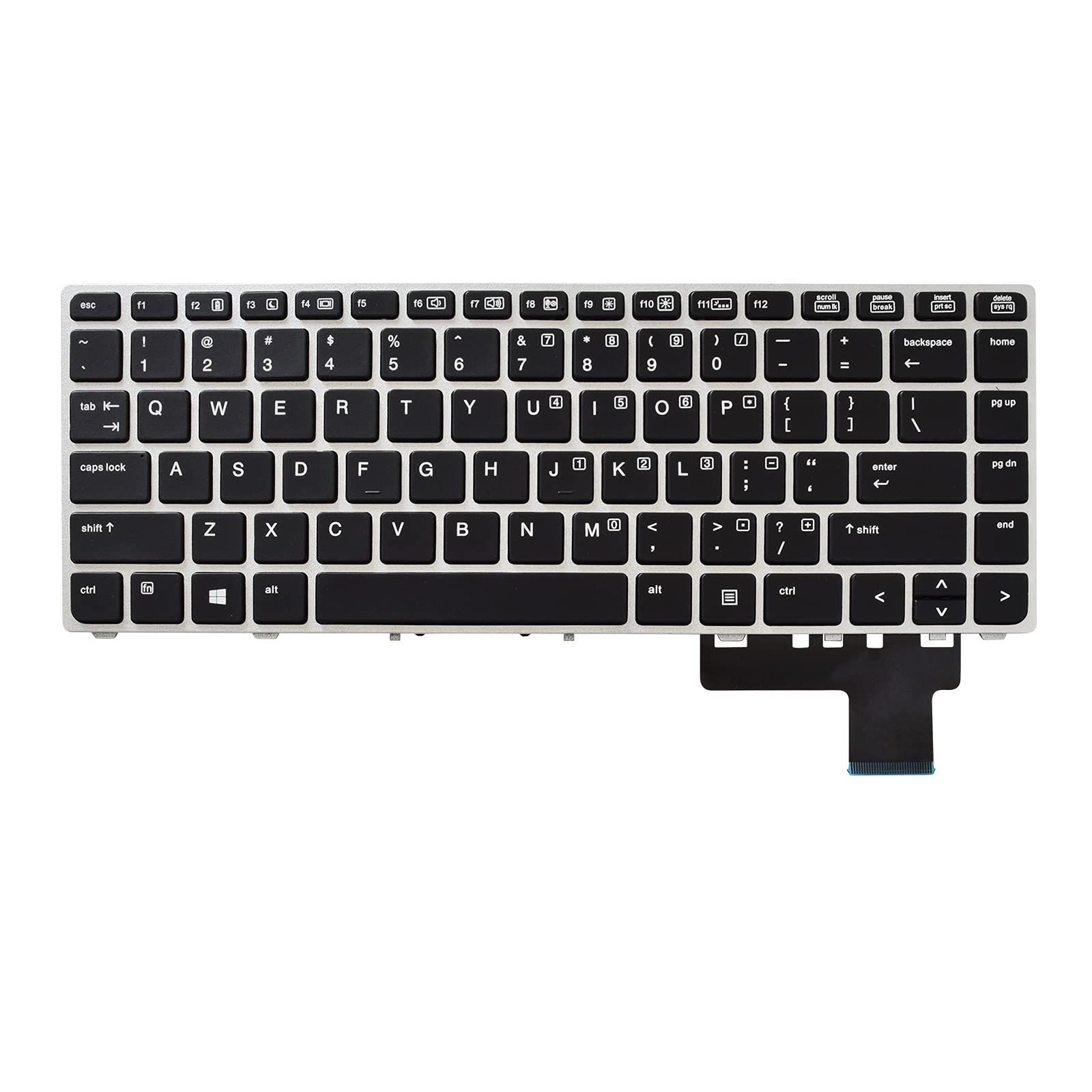 SUNMALL Backlit Keyboard Replacement for HP Elitebook Folio 9470m 9480m Silver Frame US Layout - View 2 of 7
