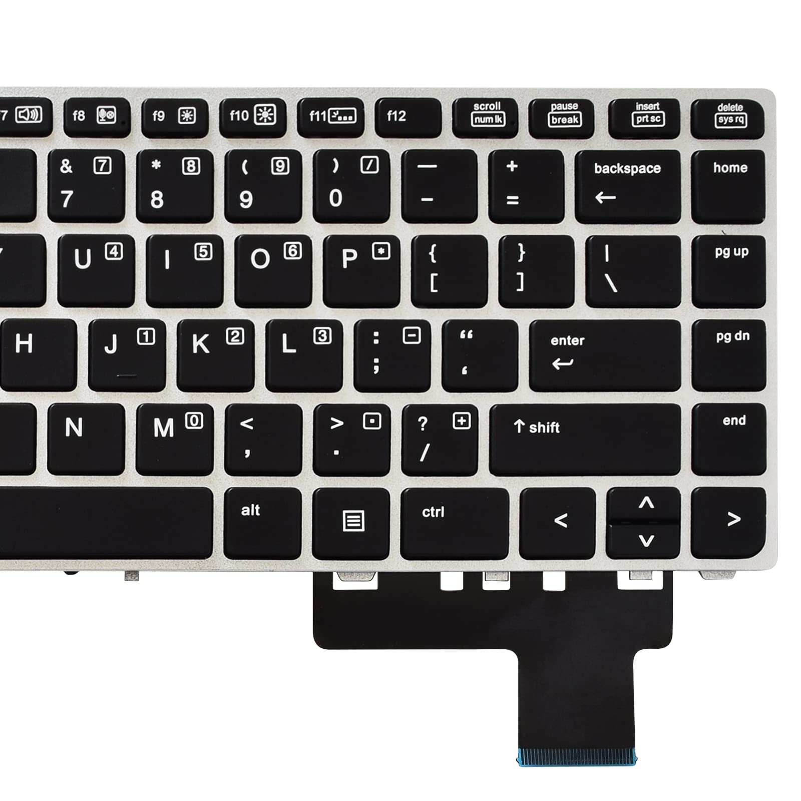 SUNMALL Backlit Keyboard Replacement for HP Elitebook Folio 9470m 9480m Silver Frame US Layout - View 6 of 7