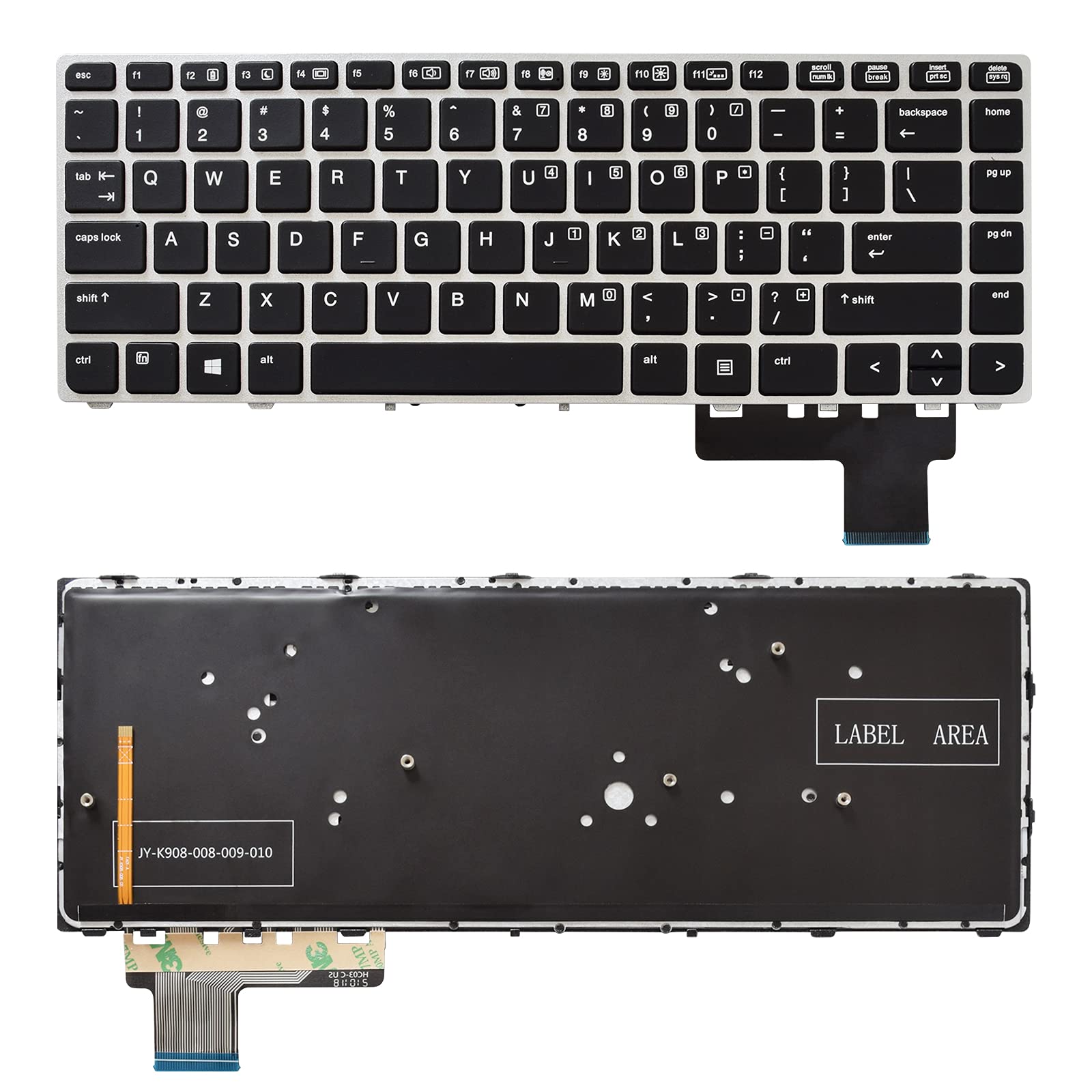 SUNMALL Backlit Keyboard Replacement for HP Elitebook Folio 9470m 9480m Silver Frame US Layout