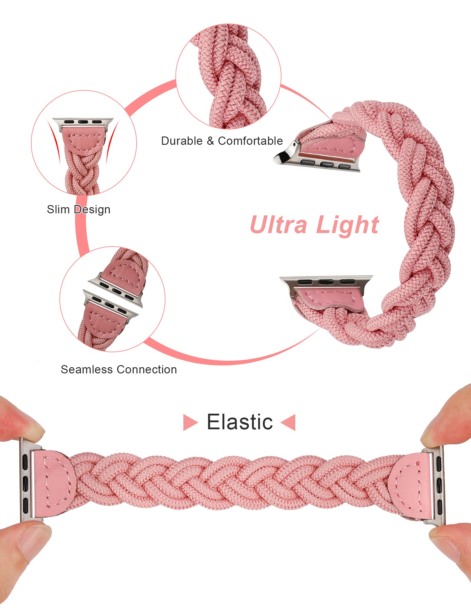 Wearlizer Stretchy Braided Band for Apple Watch Women Slim Elastic Solo Loop Strap Compatible with Series 1 to 10 38mm to 49mm - View 2 of 6