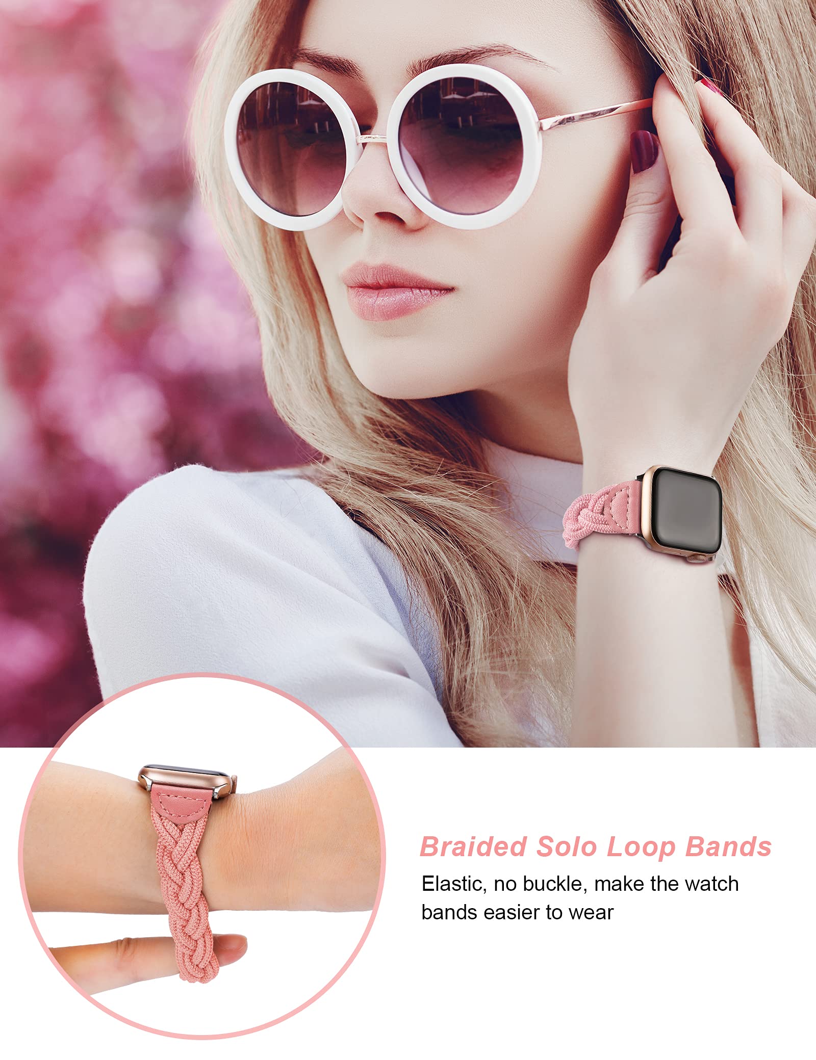 Wearlizer Stretchy Braided Band for Apple Watch Women Slim Elastic Solo Loop Strap Compatible with Series 1 to 10 38mm to 49mm - View 4 of 6