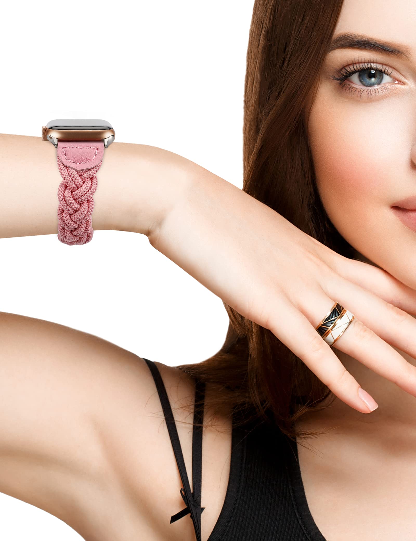 Wearlizer Stretchy Braided Band for Apple Watch Women Slim Elastic Solo Loop Strap Compatible with Series 1 to 10 38mm to 49mm - View 5 of 6