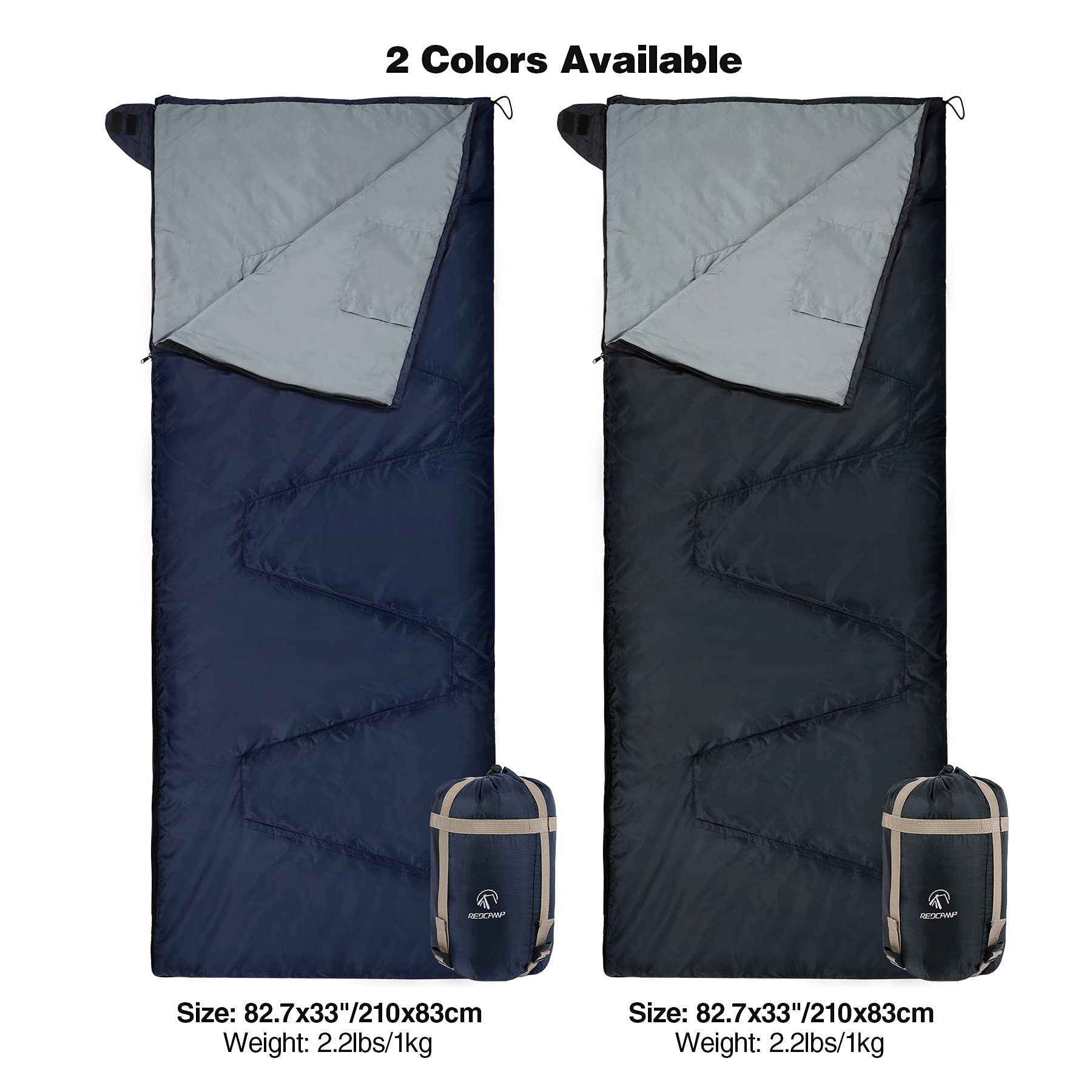 REDCAMP Large Ultra Lightweight Sleeping Bag for Backpacking Comfortable Warm Weather with Compression Sack Black 82.7x33 Inches - View 7 of 9