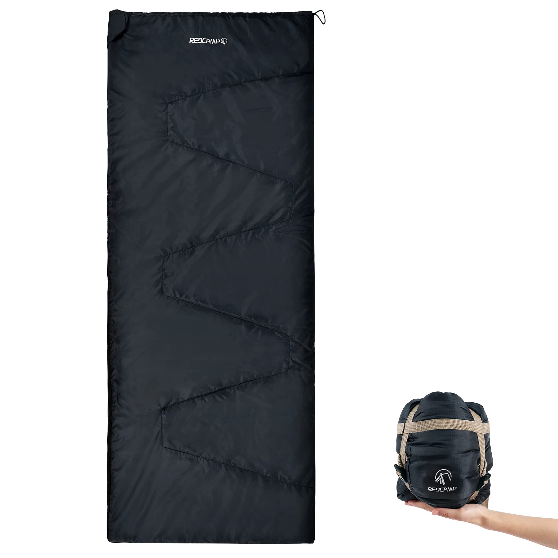REDCAMP Large Ultra Lightweight Sleeping Bag for Backpacking Comfortable Warm Weather with Compression Sack Black 82.7x33 Inches - View 8 of 9