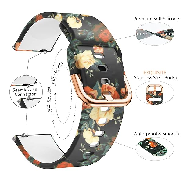 TOOLAIK TOOLAIK 20mm Silicone Floral Watch Bands for Samsung Galaxy Watch 4/5 & Active 2 - Stylish & Durable for Men & Women - View 4 of 8