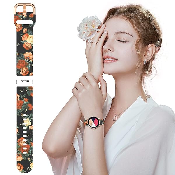 TOOLAIK TOOLAIK 20mm Silicone Floral Watch Bands for Samsung Galaxy Watch 4/5 & Active 2 - Stylish & Durable for Men & Women - View 5 of 8
