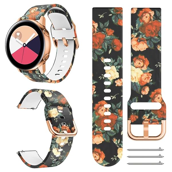 TOOLAIK TOOLAIK 20mm Silicone Floral Watch Bands for Samsung Galaxy Watch 4/5 & Active 2 - Stylish & Durable for Men & Women