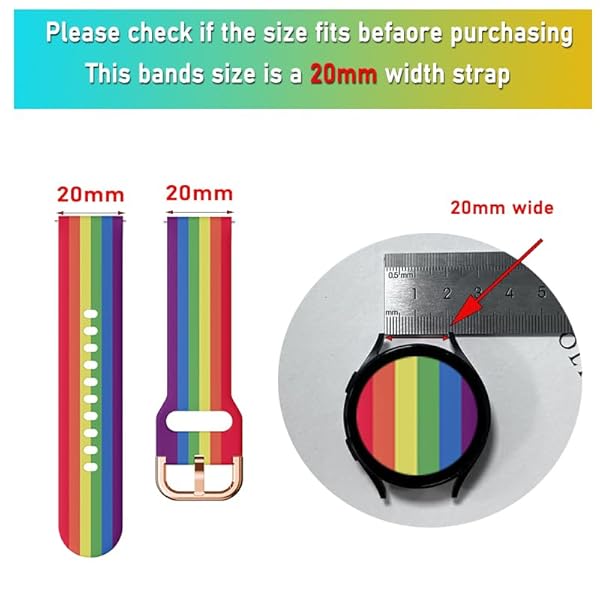 TOOLAIK TOOLAIK Rainbow Bands for Samsung Active 2 & Galaxy Watch - 40mm/44mm Silicone Bands for Men & Women - View 5 of 8