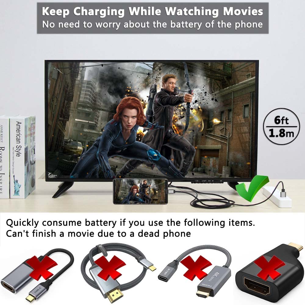 TASUMATO 4K HDMI Adapter USB Type C Cable for iMac, MacBook, Samsung Galaxy & Android - Mirror & Charge to TV/Projector - View 4 of 9