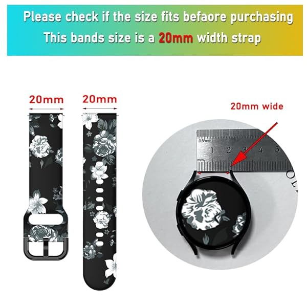 TOOLAIK TOOLAIK Floral Bands for Samsung Galaxy Watch 4 & Active 2 - Stylish Silicone Straps for 40mm, 44mm, 42mm, 46mm - View 4 of 11