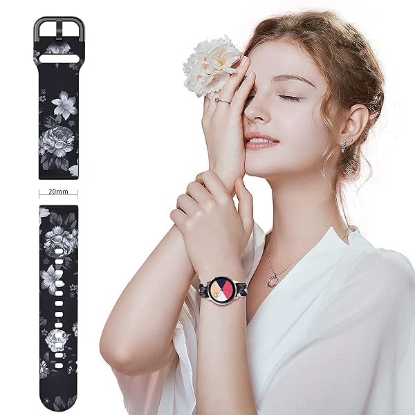 TOOLAIK TOOLAIK Floral Bands for Samsung Galaxy Watch 4 & Active 2 - Stylish Silicone Straps for 40mm, 44mm, 42mm, 46mm - View 5 of 11