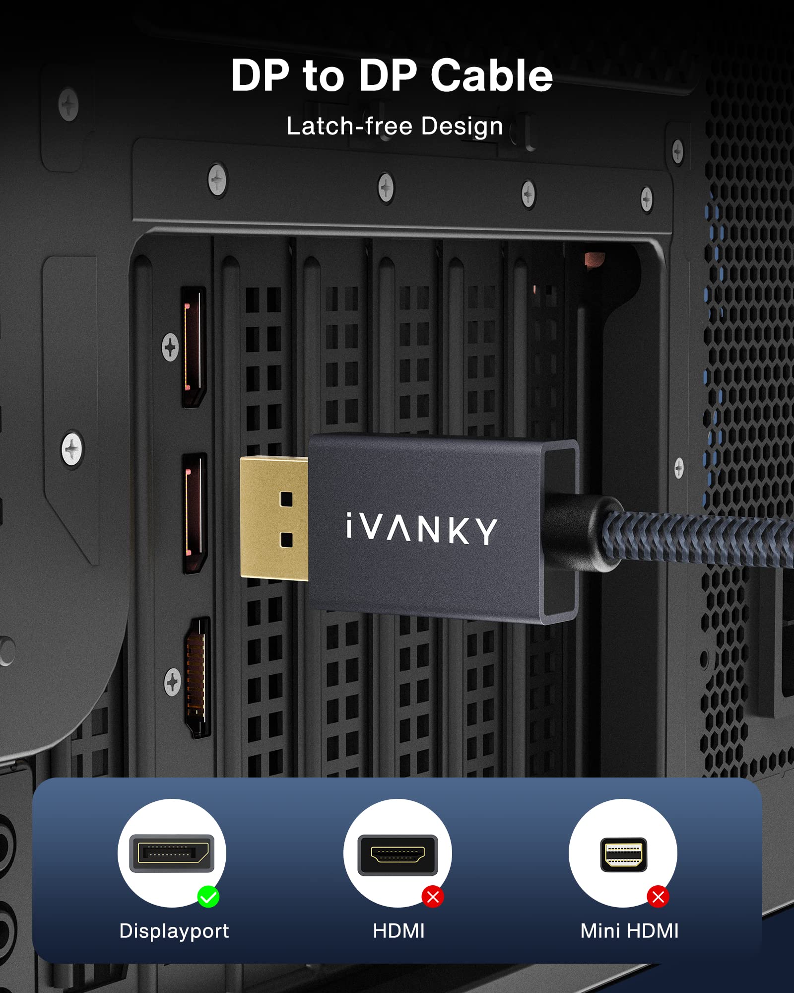 iVANKY 25ft DisplayPort Cable High Speed 4K 60Hz Nylon Braided Compatible with Gaming Monitor TV PC Laptop - View 6 of 6