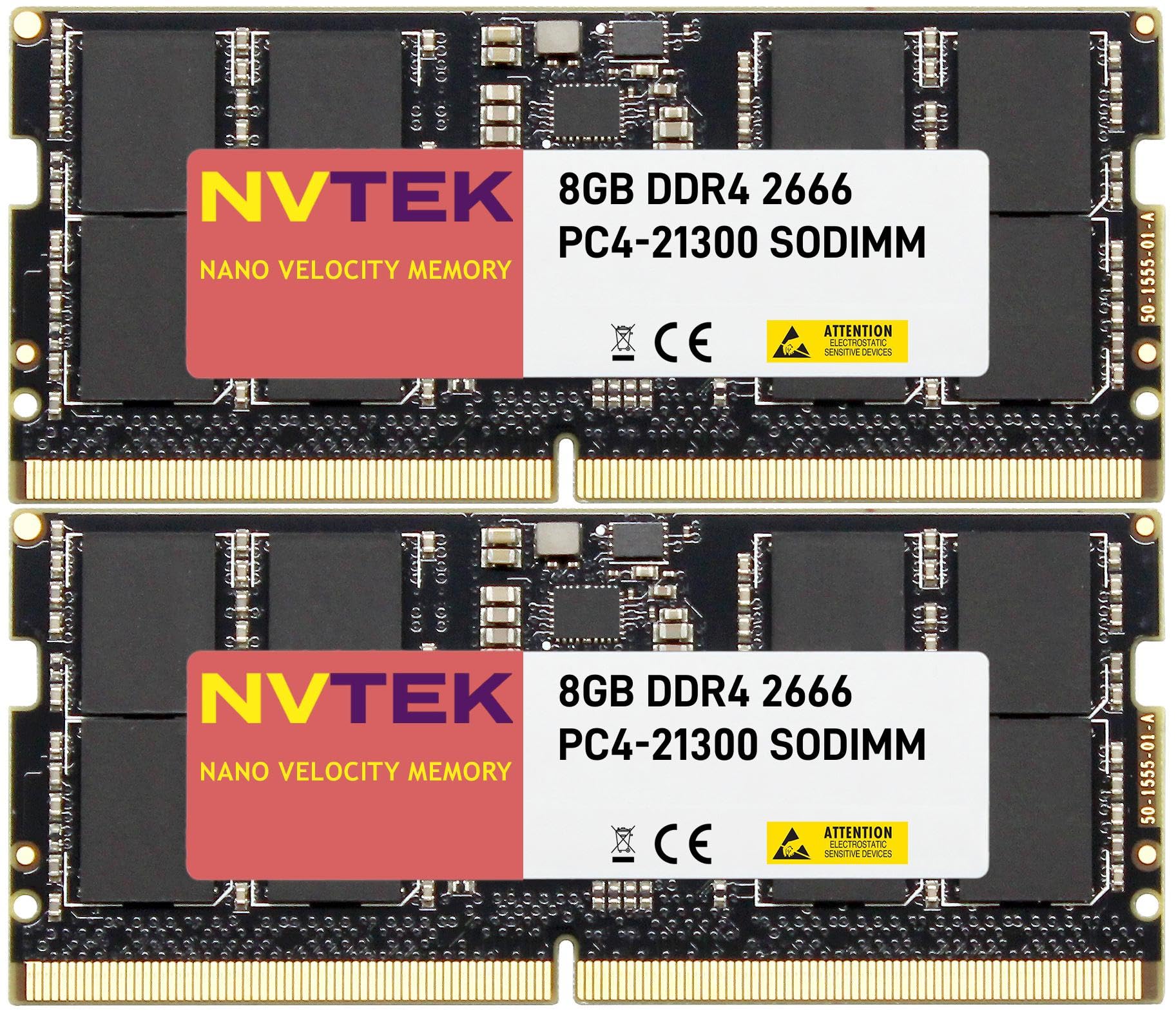 NVTEK 16GB DDR4 2666MHZ SODIMM Laptop Memory Kit 2X8GB PC4-21300 Non-ECC 260-PIN CL19 1.2V Upgrade for Computers