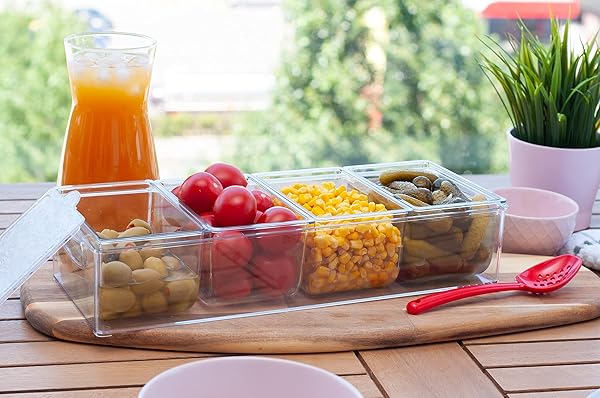 Pikanty Pikanty Condiment Server with 4 Removable Containers and Lids Perfect for Parties BBQs and Picnics Dishwasher Safe Made in the USA - View 3 of 7