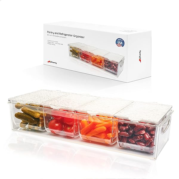 Pikanty Pikanty Condiment Server with 4 Removable Containers and Lids Perfect for Parties BBQs and Picnics Dishwasher Safe Made in the USA