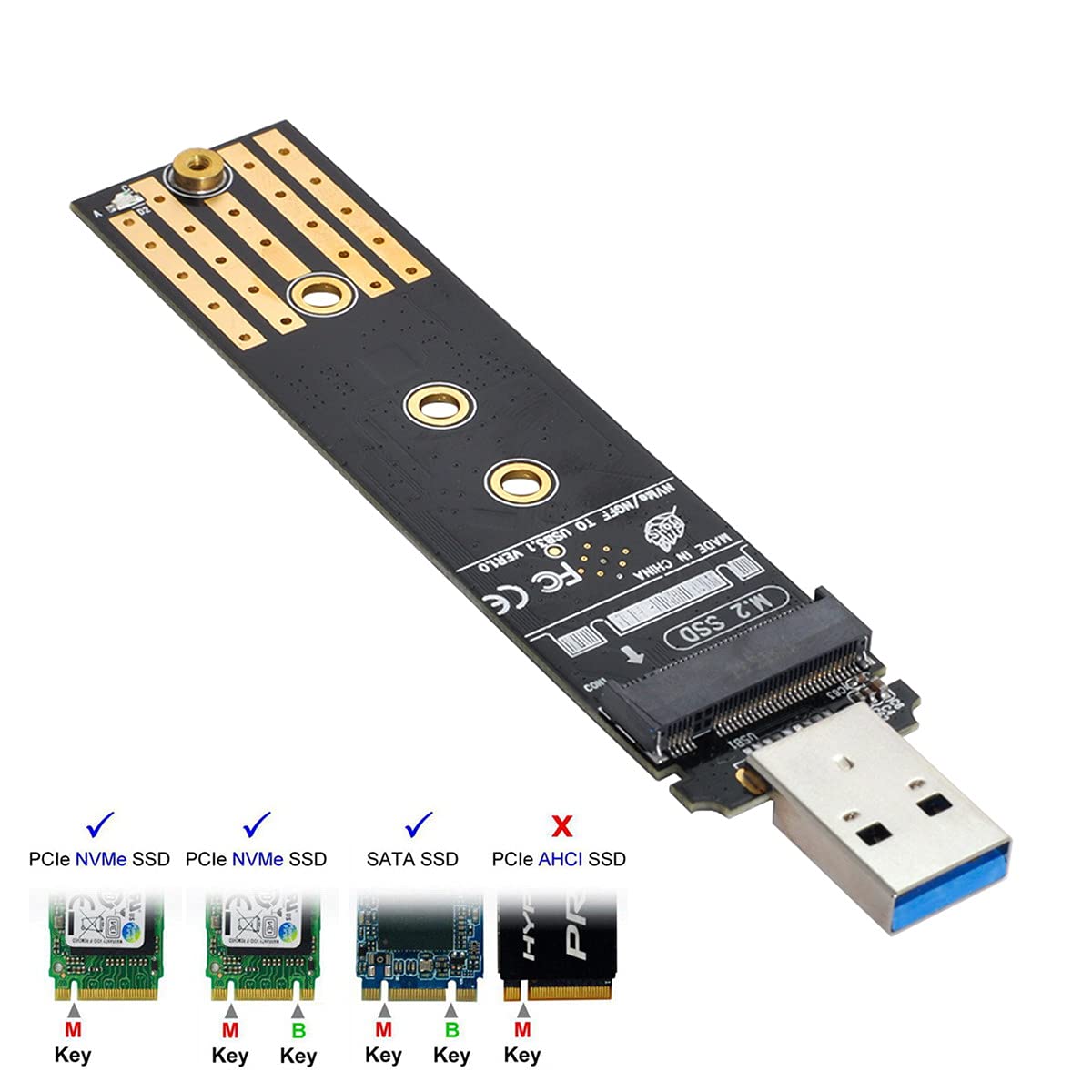 NFHK USB 3.0 to NVME MKey M2 NGFF SATA SSD External Adapter with RTL9210B Chipset for Fast Data Transfer - View 2 of 9
