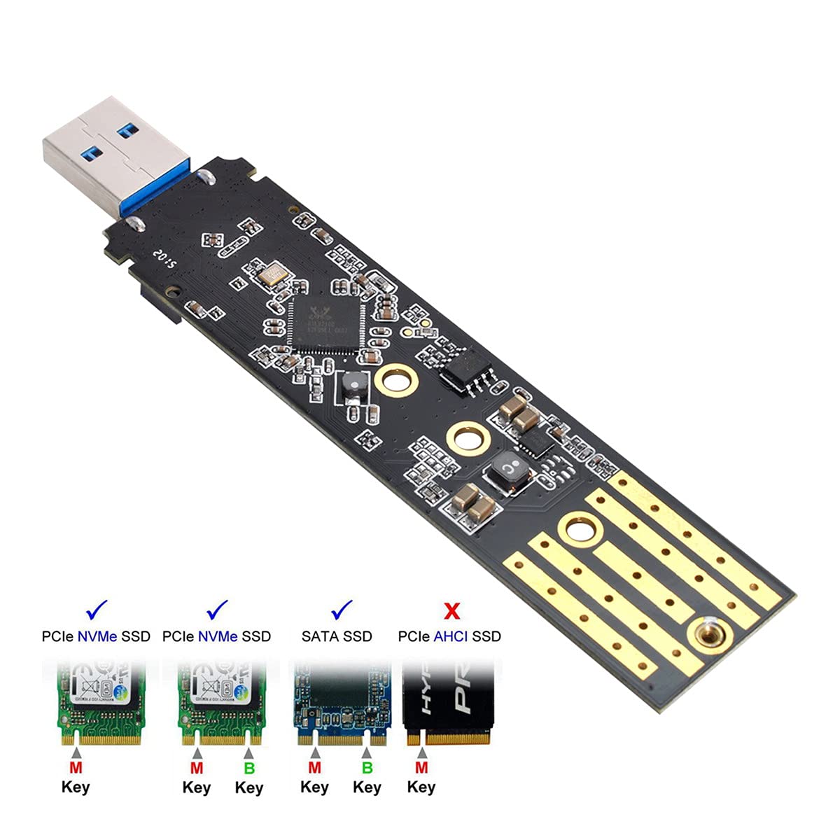 NFHK USB 3.0 to NVME MKey M2 NGFF SATA SSD External Adapter with RTL9210B Chipset for Fast Data Transfer - View 3 of 9