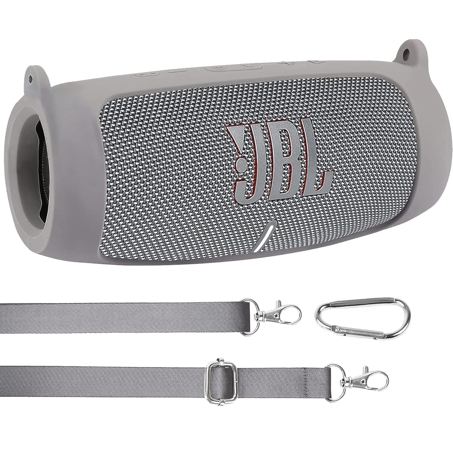 co2CREA Silicone Cover Case for JBL Charge 5 Waterproof Bluetooth Speaker Portable Travel Case with Carabiner Grey Protective Skin