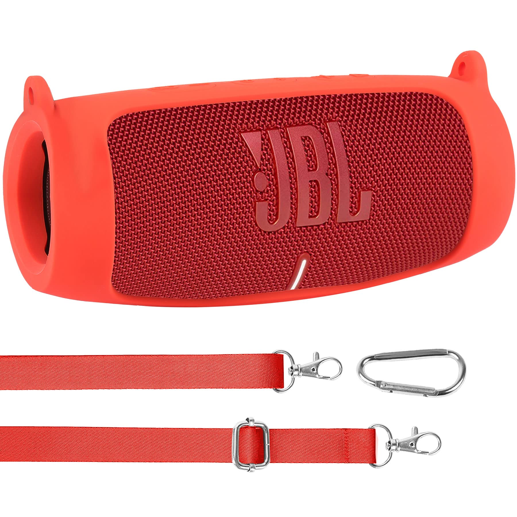JBL Charge 5 Waterproof Bluetooth Speaker Silicone Cover Case Portable Travel Case with Carabiner Protective Skin Red Case by co2CREA