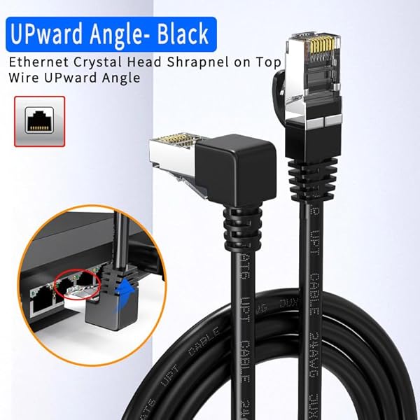 JUXINICE JUXINICE 20Feet CAT6 Ethernet Patch Cable Shielded 90 Degree Right Angled RJ45 LAN Cable 1Gbps for PC Router Modem Printer Xbox PS4 Black - View 3 of 8