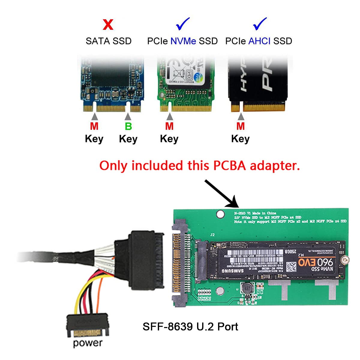 NFHK SFF-8639 NVME U.2 to NGFF M.2 M-Key PCIe SSD Adapter Compatible with Intel SSD 750 P3600 P3700 for Mainboard Upgrade - View 3 of 9
