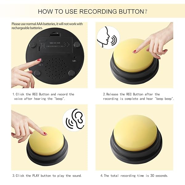 OFVENS Voice Recording Button Dog Communication Training Buzzer 30 Second Record Playback Funny Gift for Home Office 4 Pack - View 5 of 10