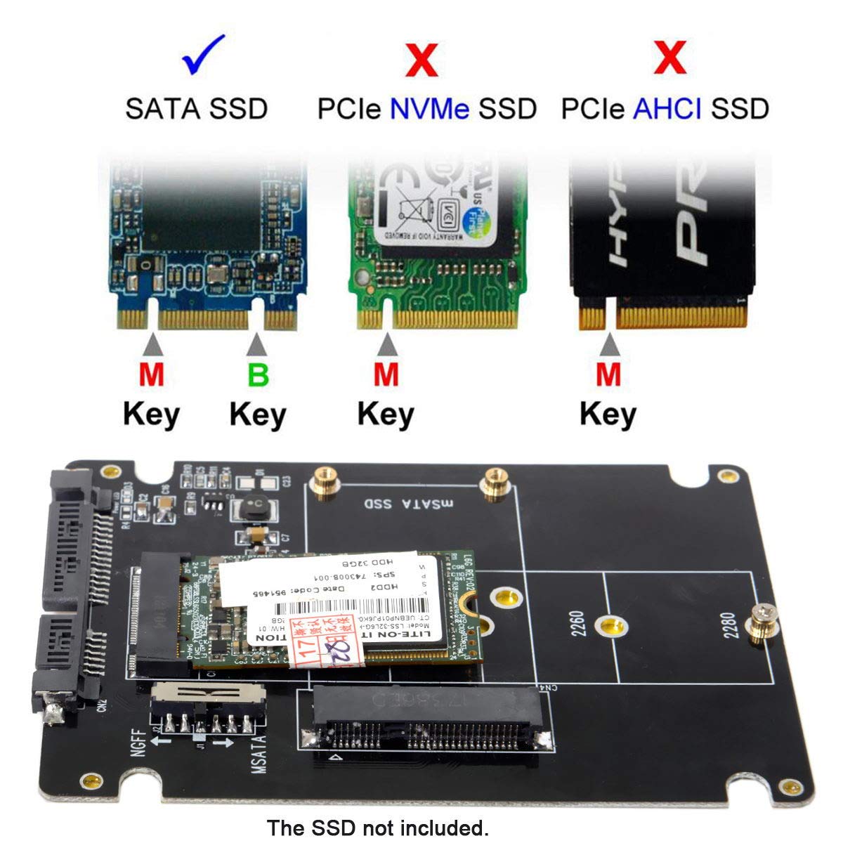 Xiwai M.2 NGFF B-Key mSATA SSD to SATA 3.0 Adapter Converter Case with Switch for Fast Data Transfer - View 6 of 9