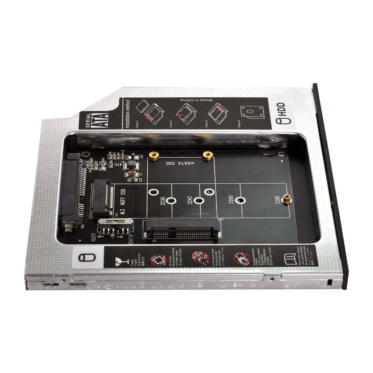 NFHK MSATA NGFF B M Key SSD to Slimline SATA 13Pin Caddy Case for 9.5mm Universal Laptop CD DVD ROM Optical Bay - View 3 of 9