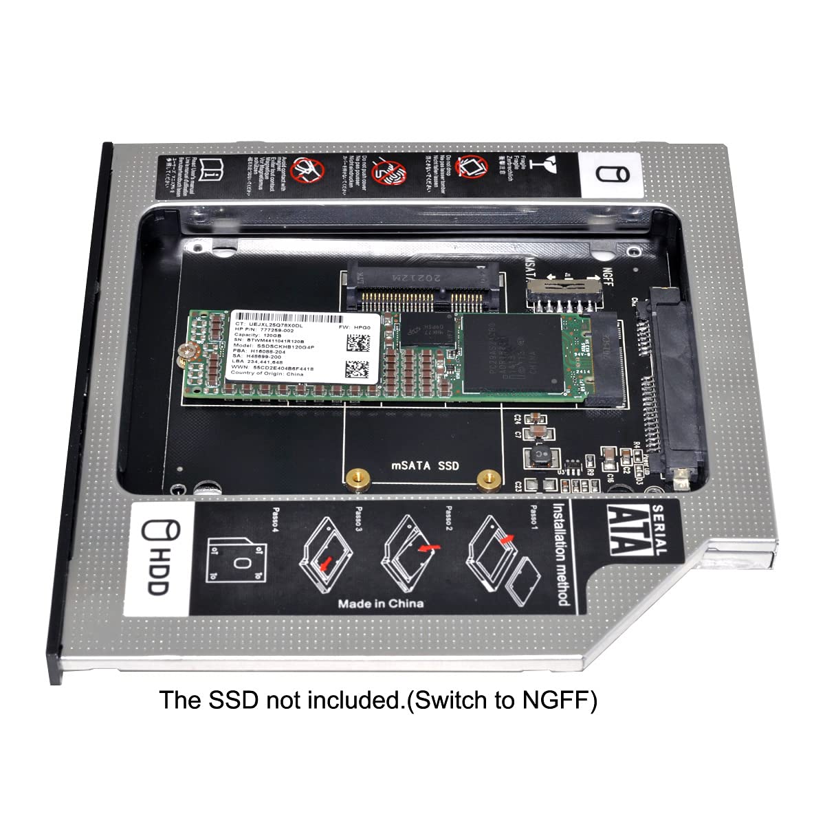 NFHK MSATA NGFF B M Key SSD to Slimline SATA 13Pin Caddy Case for 9.5mm Universal Laptop CD DVD ROM Optical Bay - View 6 of 9