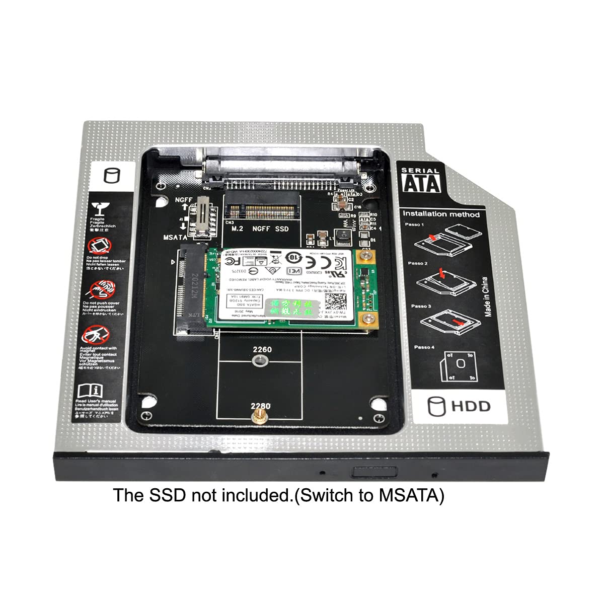 NFHK MSATA NGFF B M Key SSD to Slimline SATA 13Pin Caddy Case for 9.5mm Universal Laptop CD DVD ROM Optical Bay - View 7 of 9