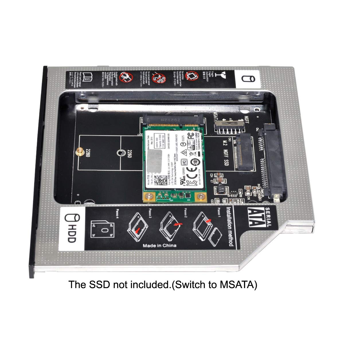 NFHK MSATA NGFF B M Key SSD to Slimline SATA 13Pin Caddy Case for 9.5mm Universal Laptop CD DVD ROM Optical Bay - View 8 of 9