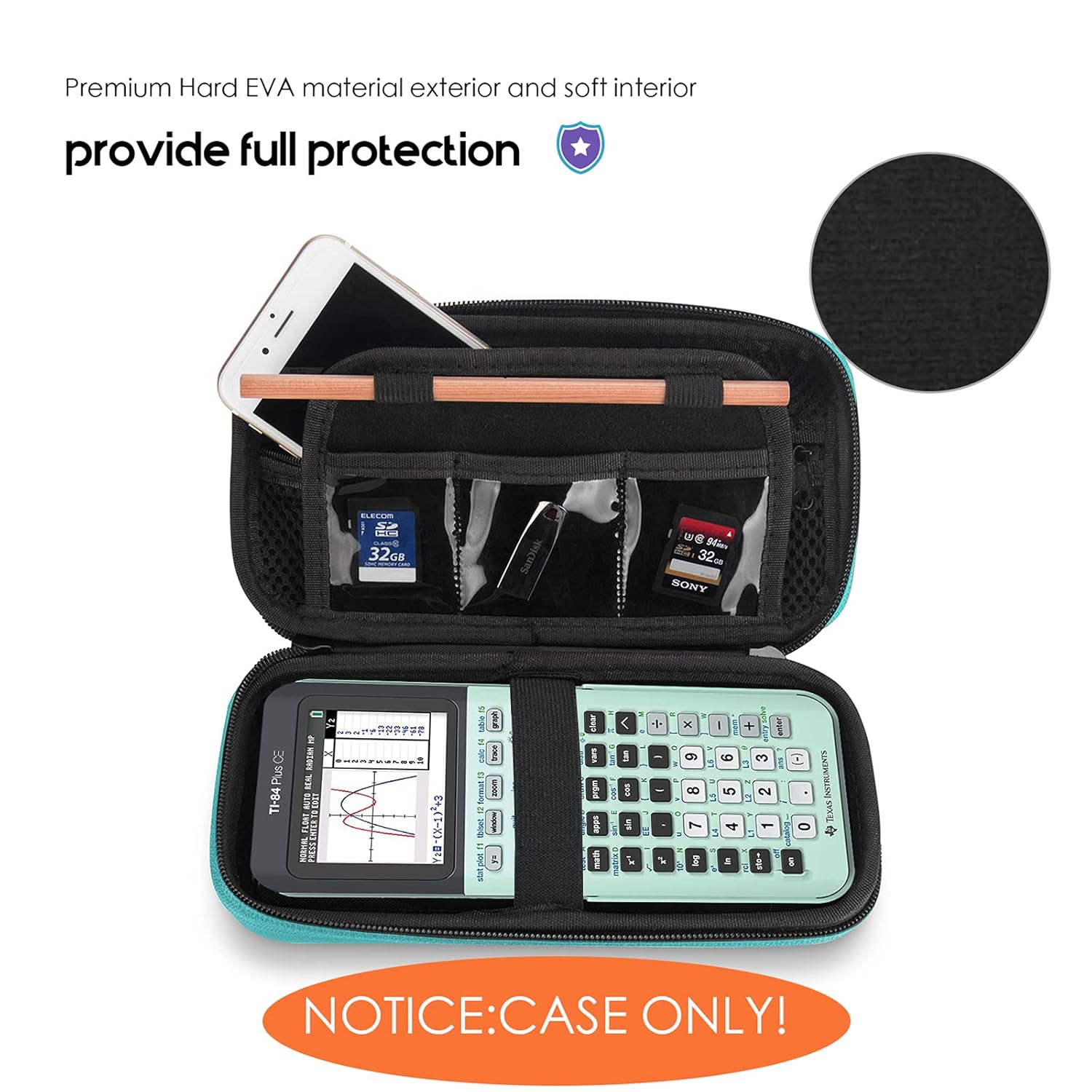 ProCase ProCase Hard EVA Case for Texas Instruments Ti-84 Plus CE Durable Travel Storage Carrying Box Protective Bag for Graphing Calculators Mint - View 3 of 7