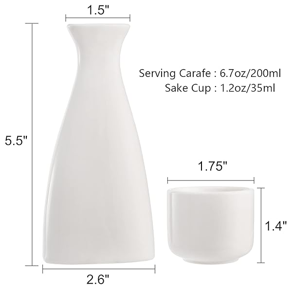 Tosnail Tosnail 7 Piece Ceramic Japanese Sake Set with Carafe and 6 Cups in White - View 3 of 7