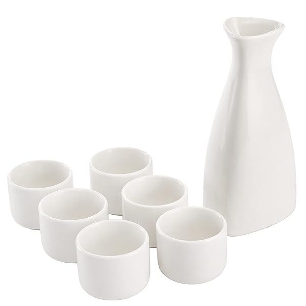 Tosnail Tosnail 7 Piece Ceramic Japanese Sake Set with Carafe and 6 Cups in White - View 2 of 7