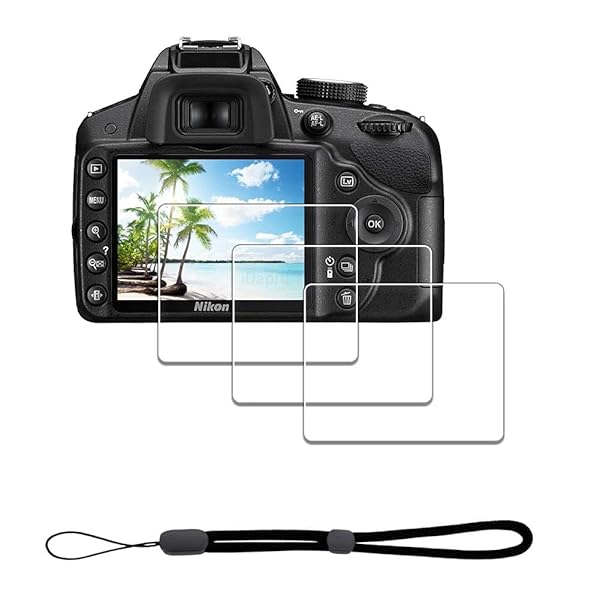 iDaPro Tempered Glass Screen Protector for Nikon D3500 D3400 D3300 D3200 D3100 with Hand Lanyard 3+1 Pack Easy Installation 9H Hardness