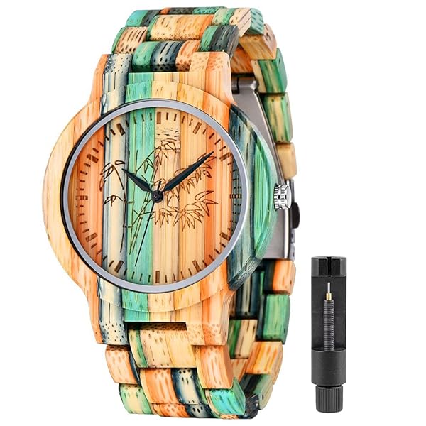 Tiong Shop Tiong Luxury Wooden Quartz Watches: Unique Mixed Color Full Wood Bracelets for Men - Perfect Gift!