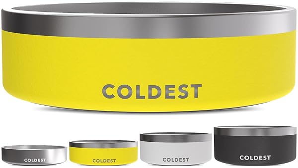 The Coldest Water Coldest Dog Bowl: Heavy-Duty Insulated, Non-Slip & Spill-Proof - Perfect for Dogs & Cats (42 oz, Solar Yellow)