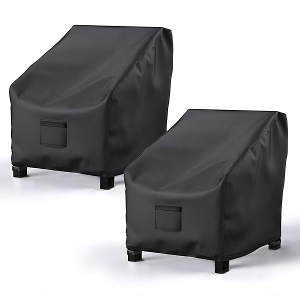 BROSYDA "Heavy Duty Waterproof Patio Chair Covers 2 Pack - 600D Oxford Cloth, Large Black Lounge Covers 38" W x 31" D x 29" H"