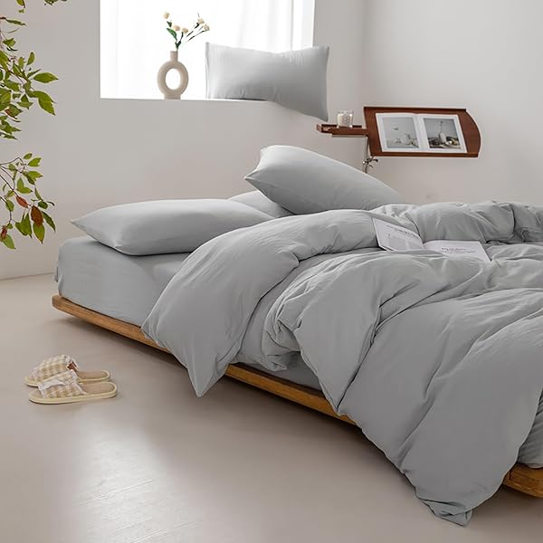 Luxlovery Luxlovery Grey Comforter Set Queen Size Soft Breathable Durable Bedding 3PCS for Women and Men in Silver Grey Light Gray - View 4 of 8