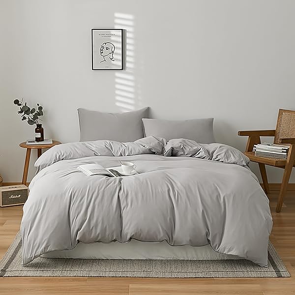 Luxlovery Luxlovery Grey Comforter Set Queen Size Soft Breathable Durable Bedding 3PCS for Women and Men in Silver Grey Light Gray - View 5 of 8